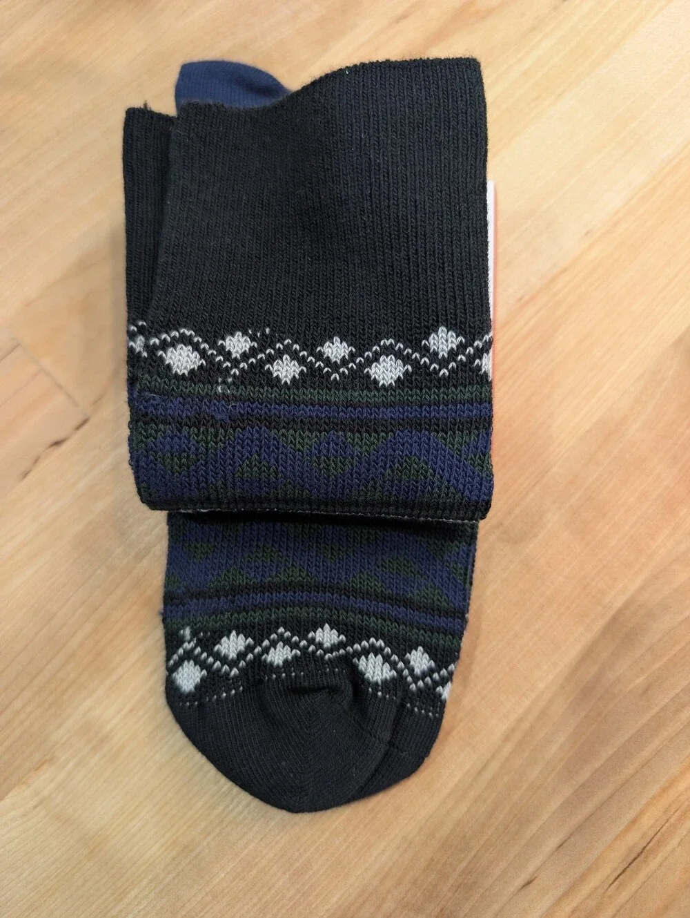 NWT Bombas Lightweight Calf Socks Fair Isle Dark Blue Black Large Cotton Blend